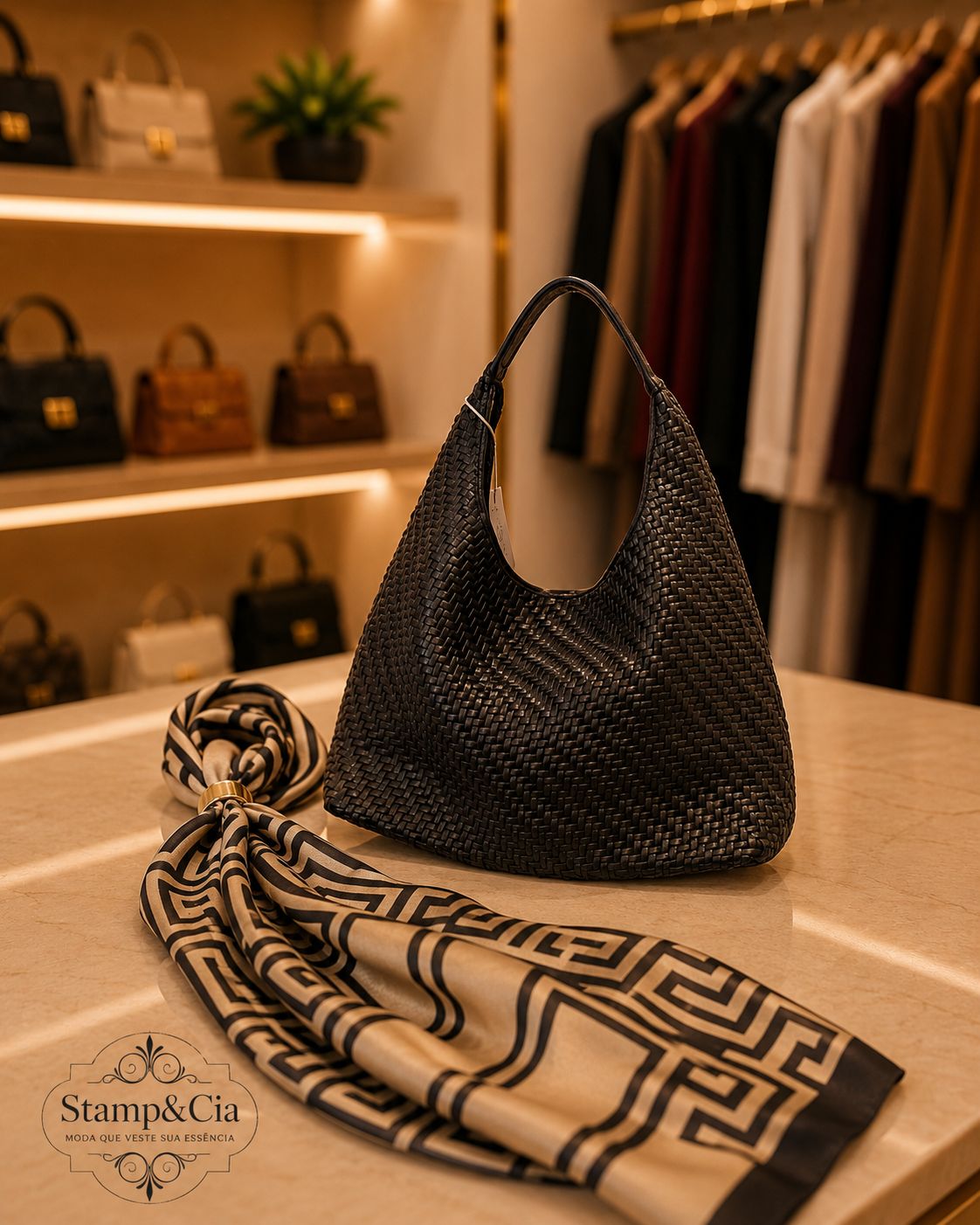 Bolsa Hobo Trançada Preta + Lenço