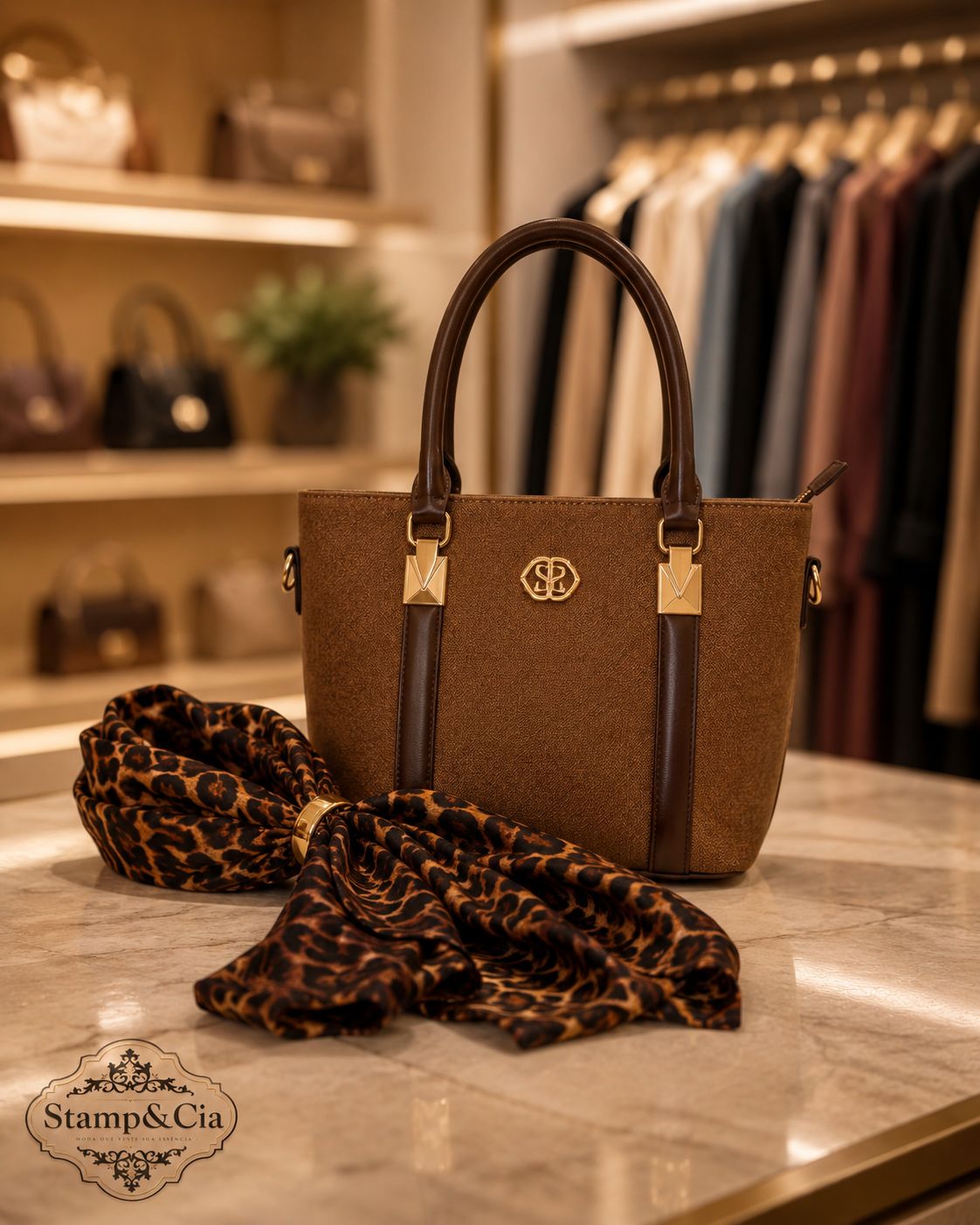 Bolsa Estruturada Caramelo + Lenço Onça