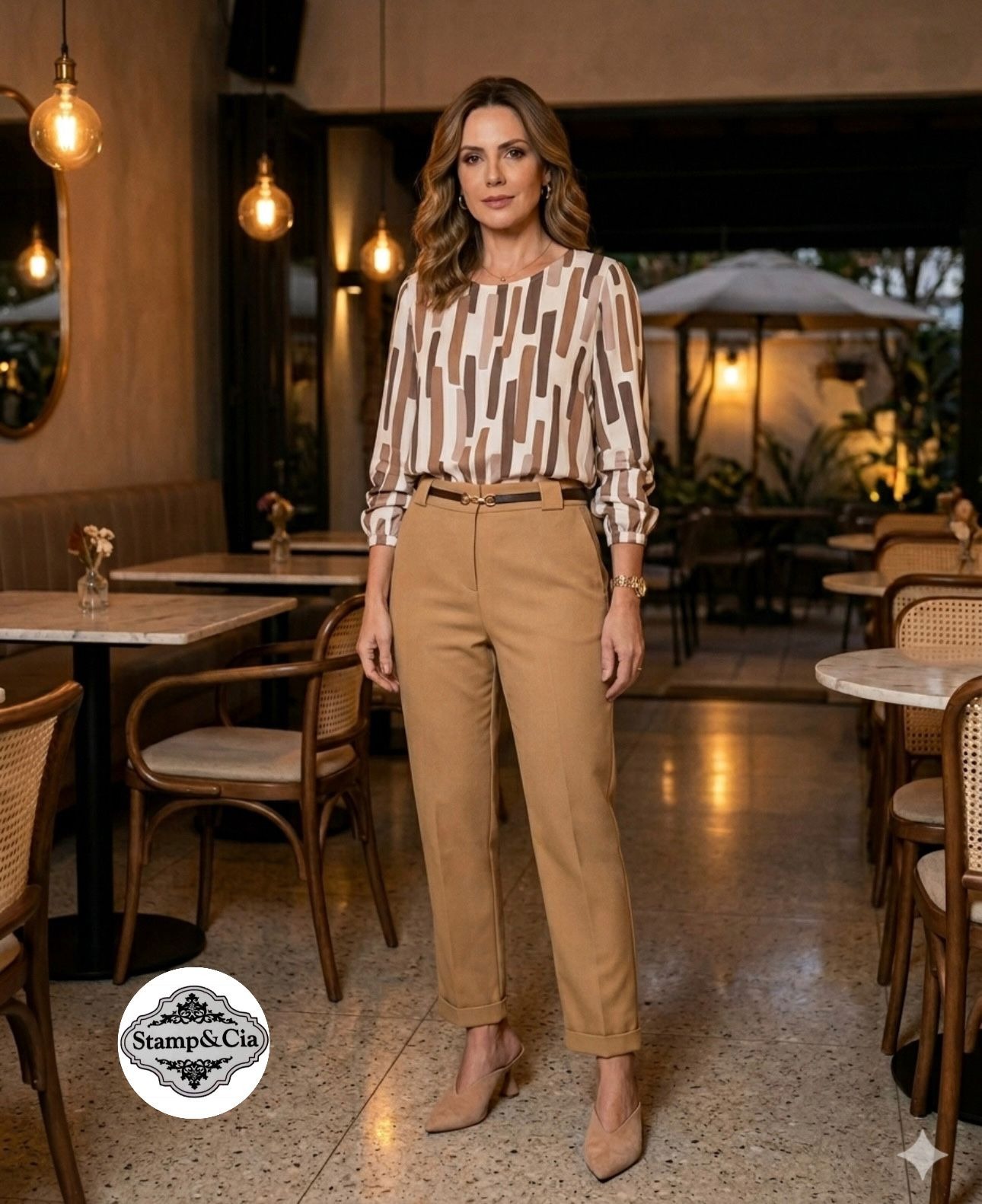 Blusa Marrom com Calça Off White