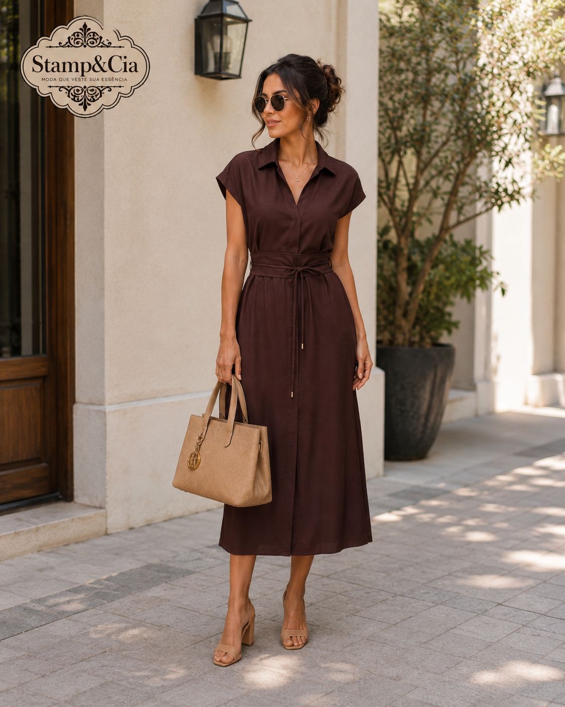 Vestido Chemise Marrom