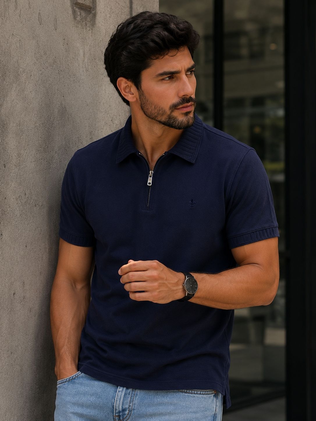 Polo Azul Marinho com Zíper