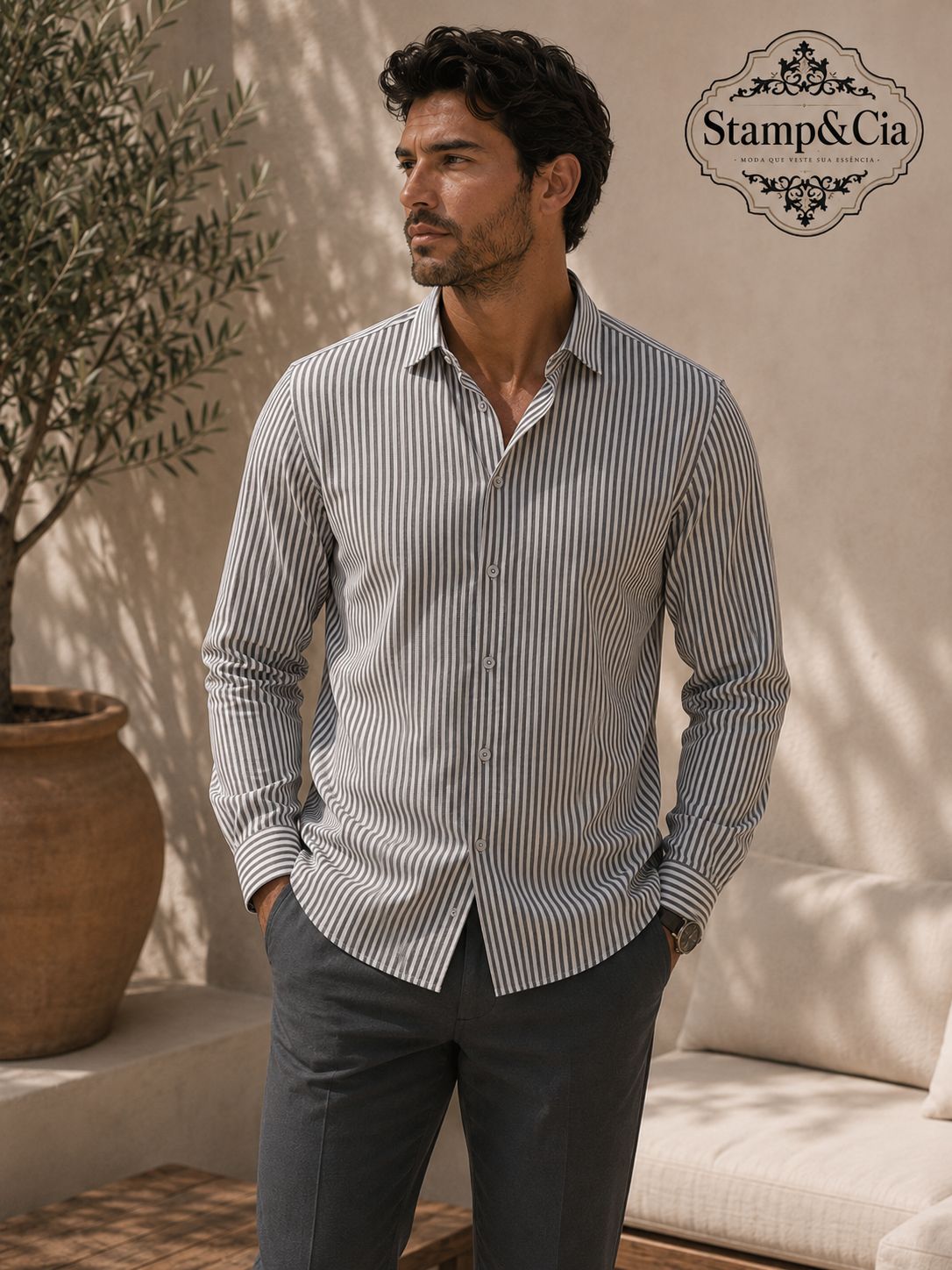 Camisa Listrada Cinza
