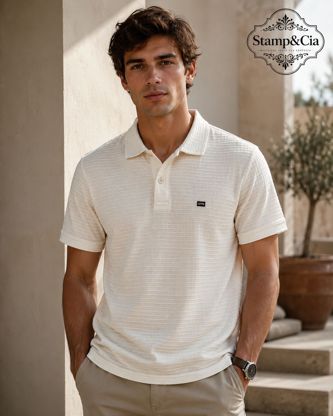 Polo Texturizada Off White