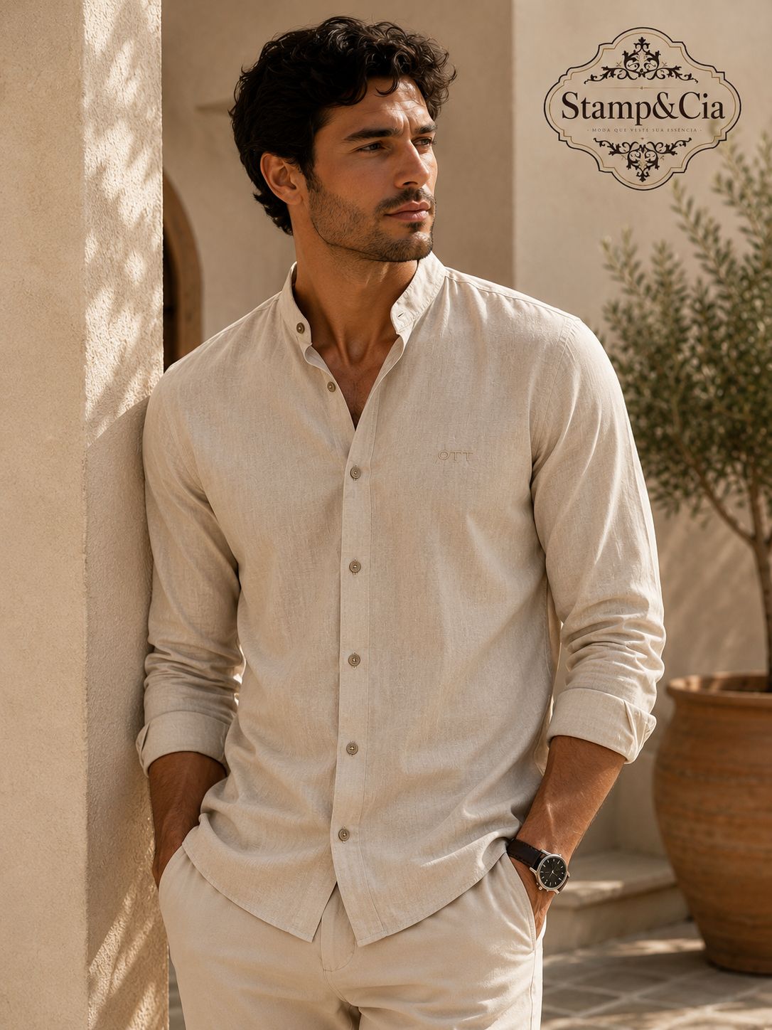 Camisa Gola Padre Bege