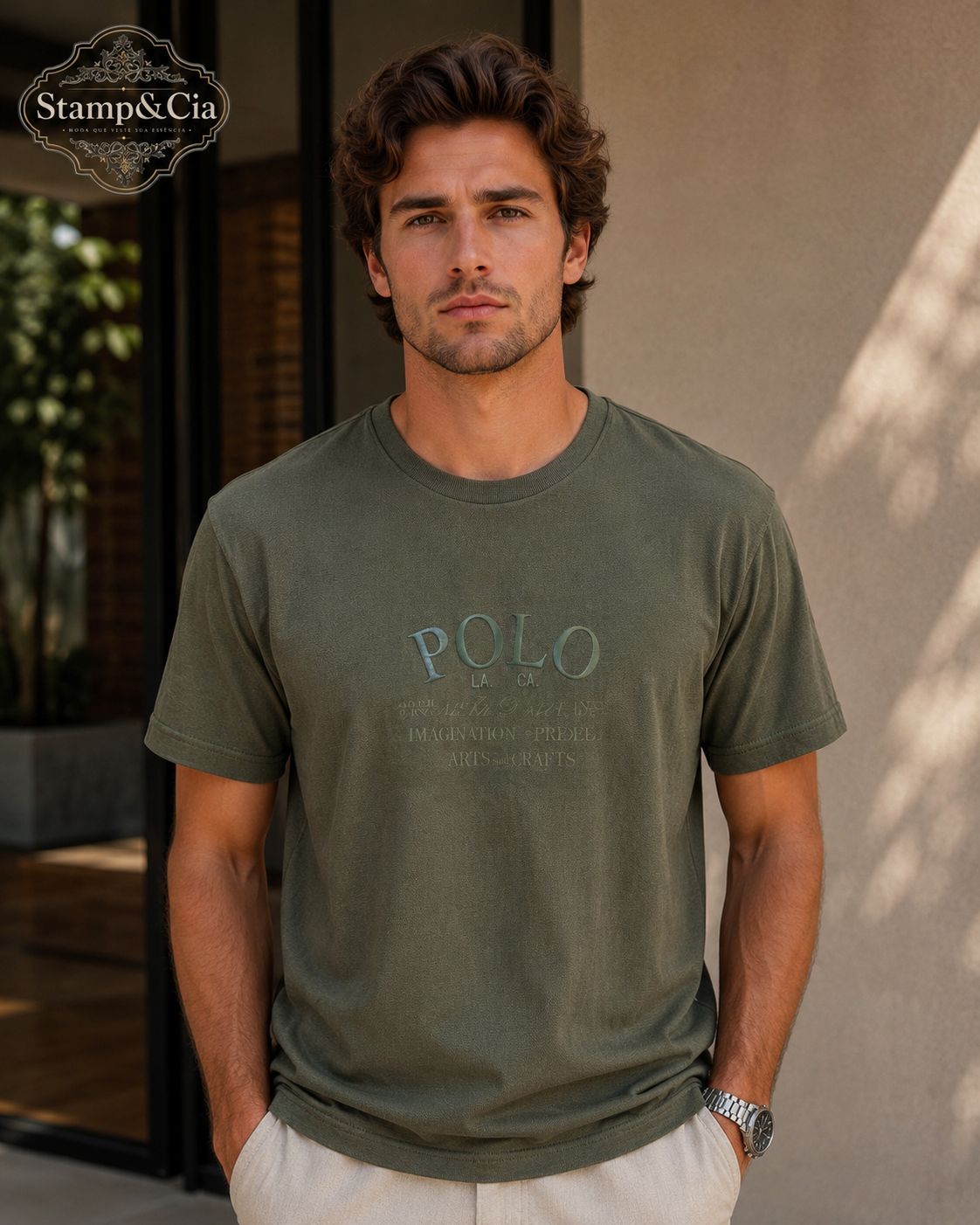 Camiseta Verde Militar Estampa Vintage